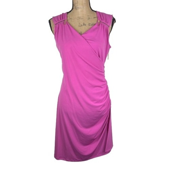 MICHAEL Michael Kors Dresses & Skirts - Michael Kors Hot Pink Sleeveless Zipper Accent‎ Ruched Sheath Dress Size 8